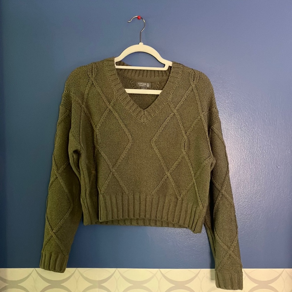 Cupcake Clothing Dark Green Cropped Knit Sweater